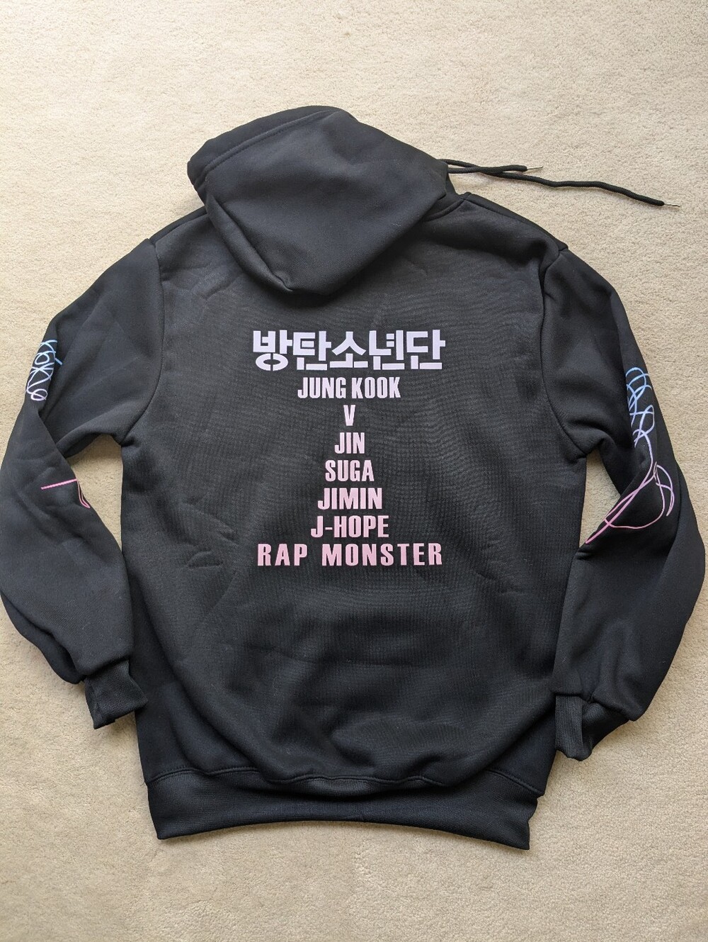 BTS Black Pullover Hoodie Lightweight Pop Music Unisex M - Picture 2 of 9